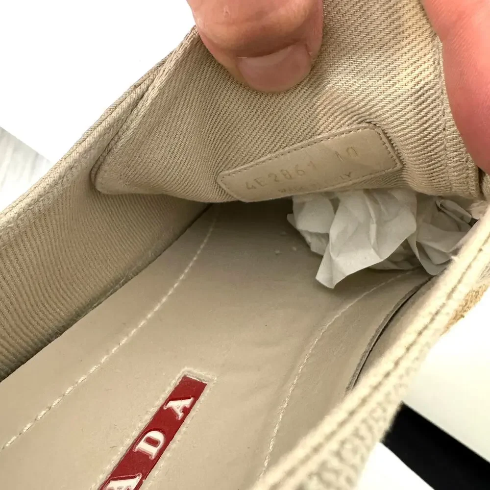 PRADA Gabardine Espadrille Platform Canvas Beige Sneaker 10 Low Top Natural Shoe